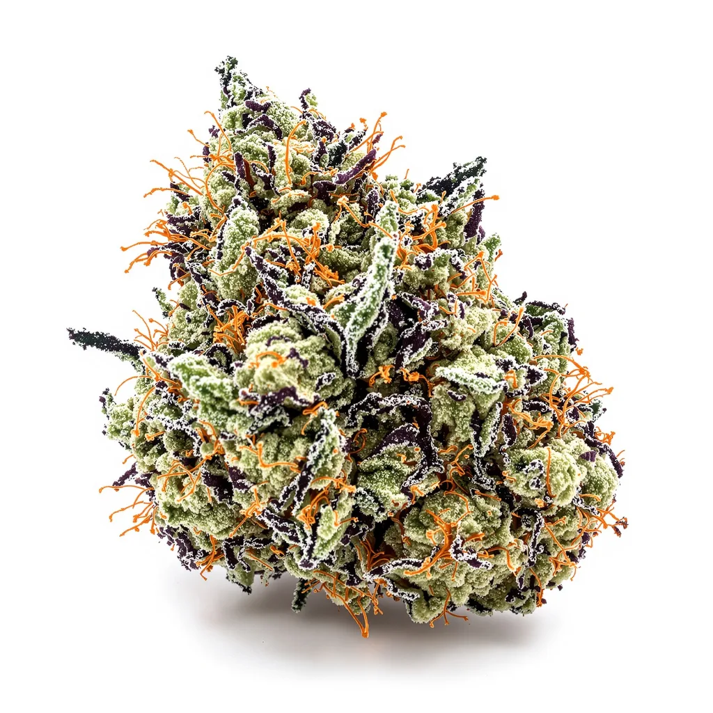 Mean Misty 35% indica / 65% sativa flower with visible trichomes