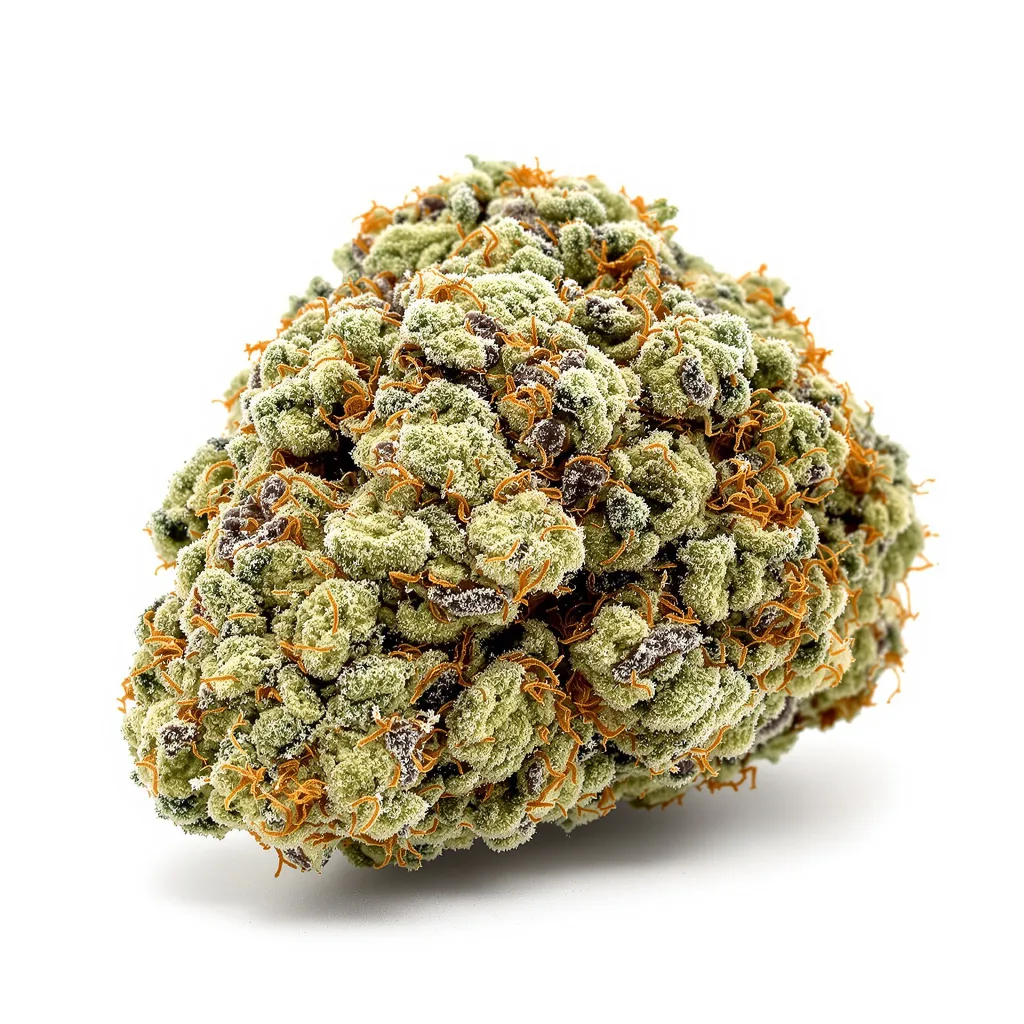Mendo Breath 60% indica / 30% sativa flower with visible trichomes