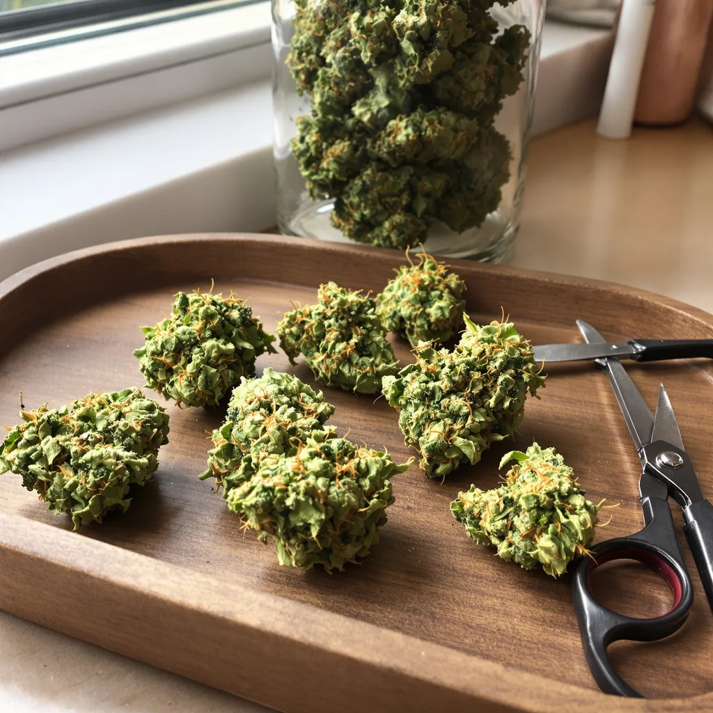 Mexican Haze 15% indica / 85% sativa flower with visible trichomes