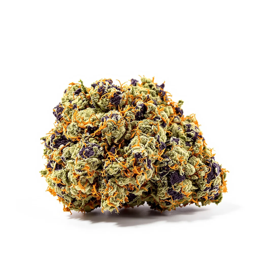 Mother of Berries 82% indica / 18% sativa flower with visible trichomes