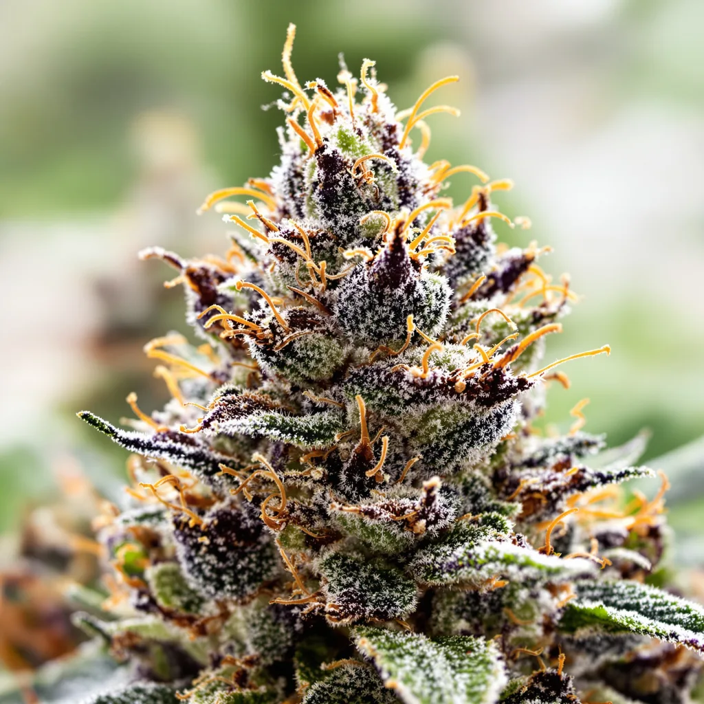 Night Terror OG cannabis bud close-up showing dense purple-tinged calyxes
