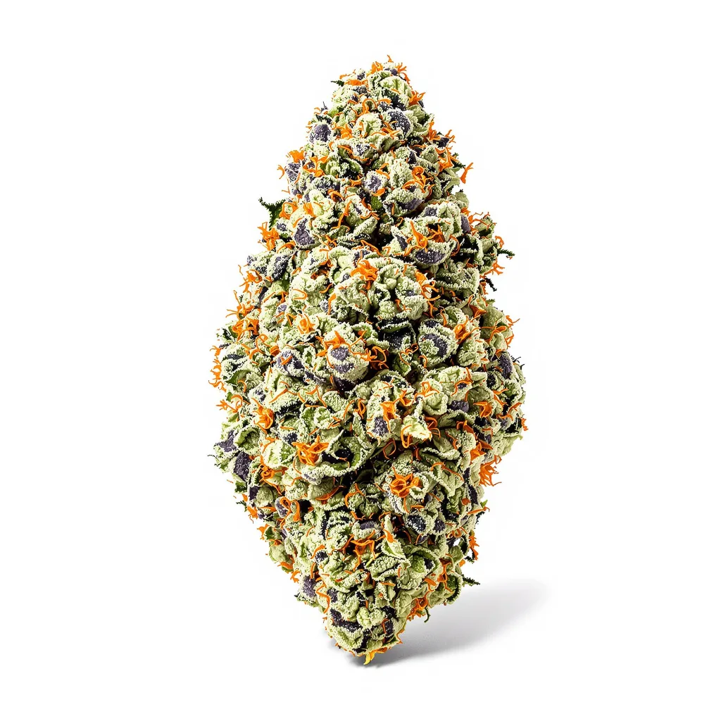 Night Train 54% indica / 46% sativa flower with visible trichomes