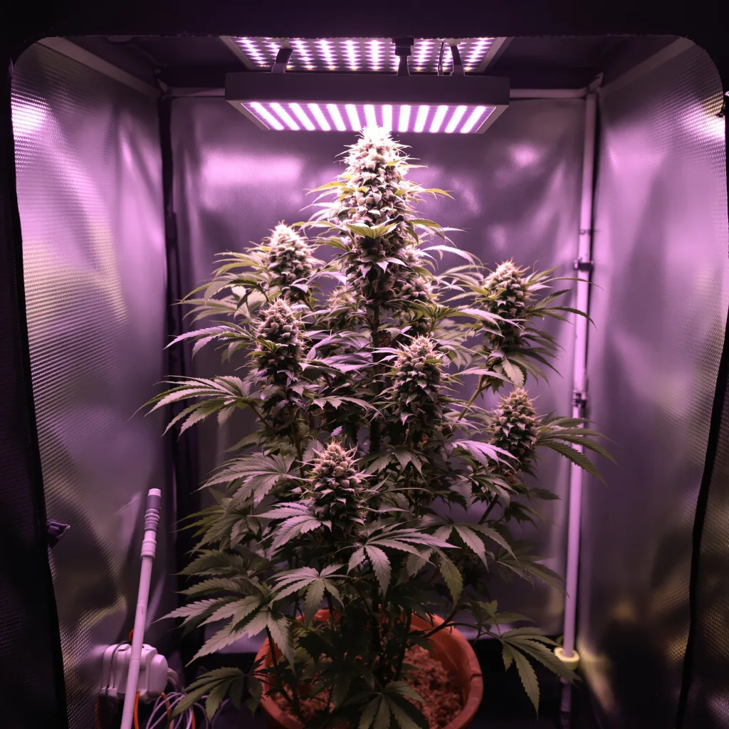 Night Train cannabis plant in flowering stage — 170–210 cm feminised