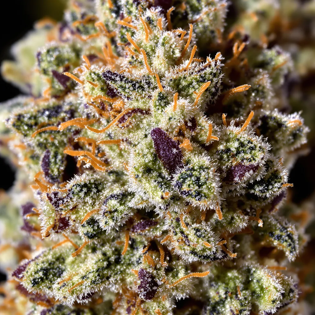 Northern Berry cannabis bud close-up showing open-bud structure with orange pistils