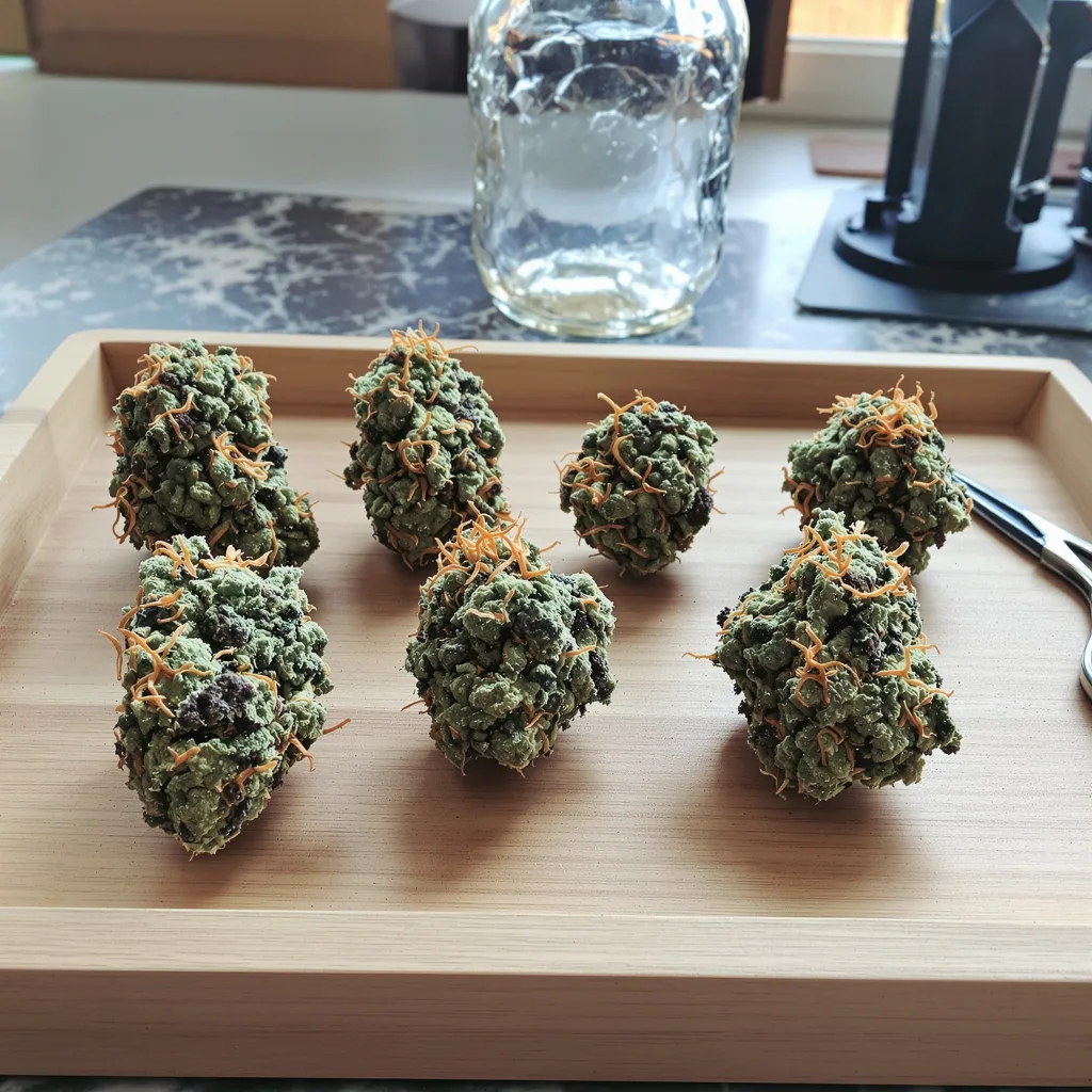 Northern Lights x Skunk 63% indica / 37% sativa flower with visible trichomes