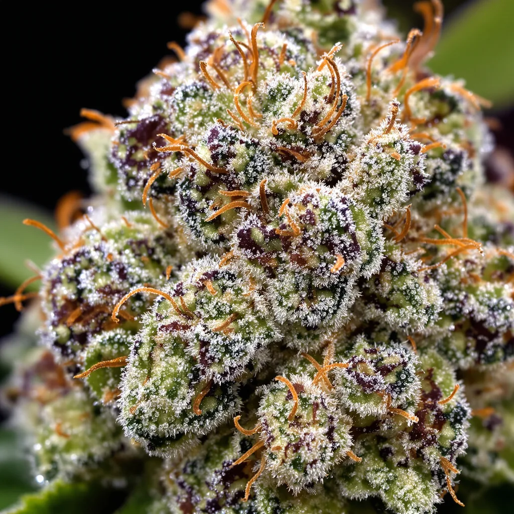 Northern Lights x Skunk cannabis bud close-up showing dense forest-green nugs