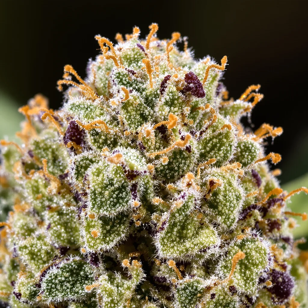 OG Diesel Kush cannabis bud close-up showing open-bud structure with orange pistils