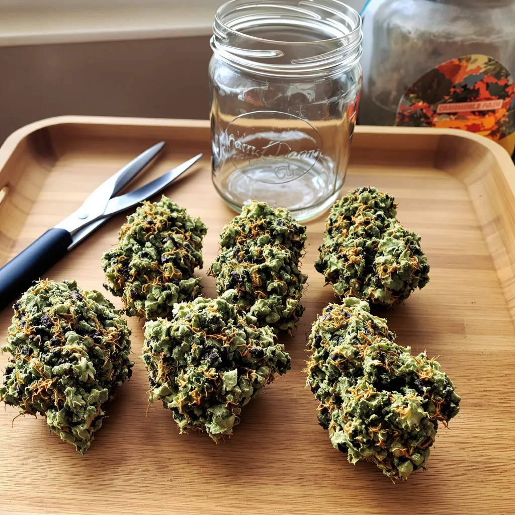 Peyote Cookies 70% indica / 30% sativa flower with visible trichomes