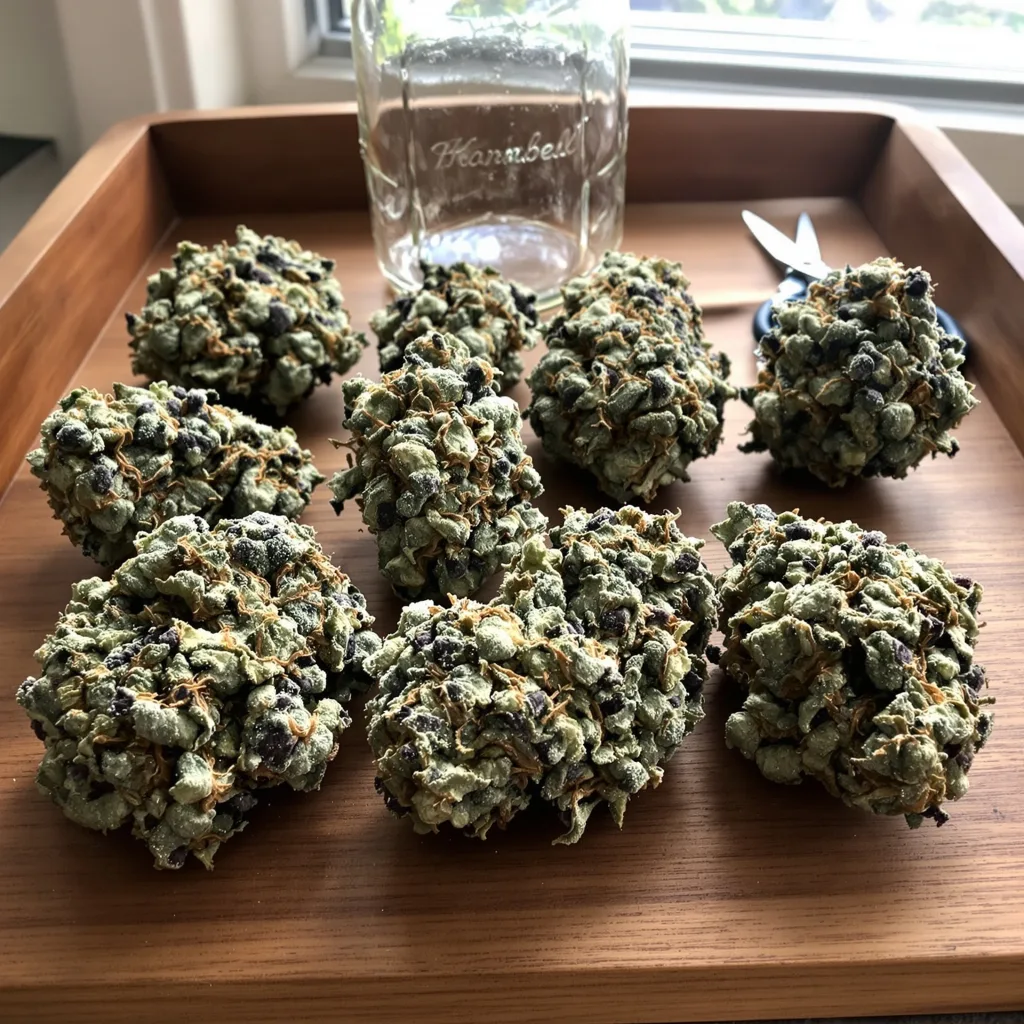Pina Colada 50% indica / 50% sativa flower with visible trichomes