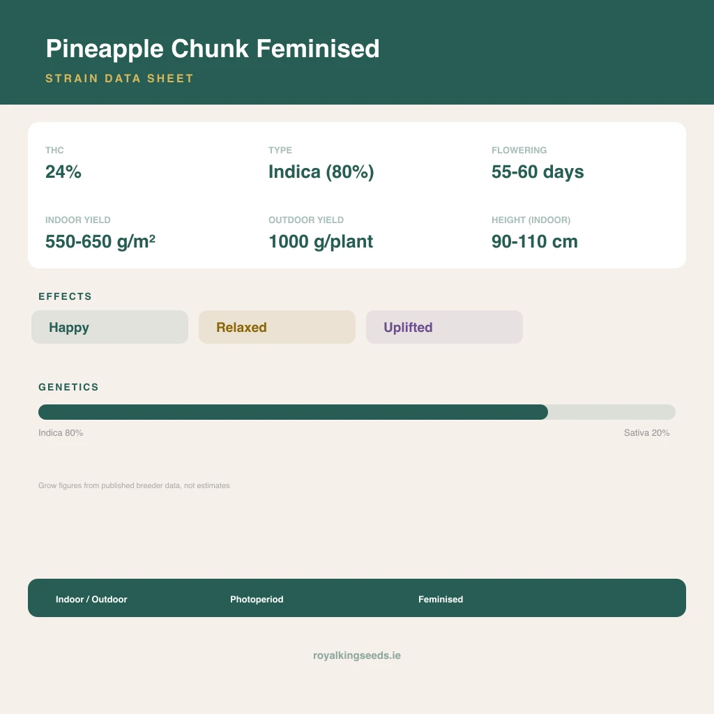 Pineapple Chunk 80% indica / 20% sativa flower with visible trichomes