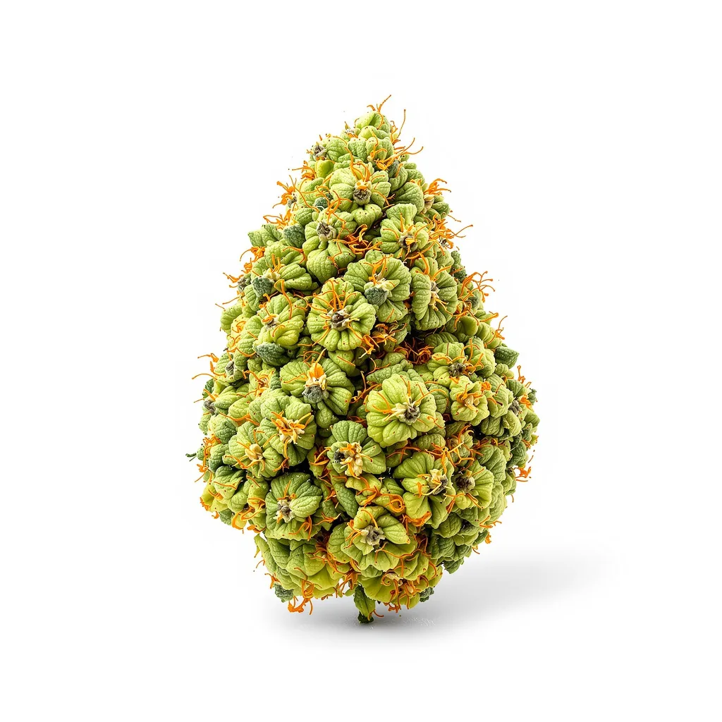 Pineapple Haze 30% indica / 70% sativa flower with visible trichomes