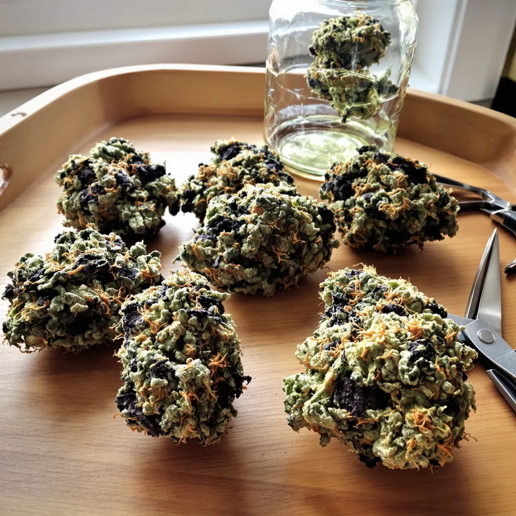Pink Bubba 67% indica / 33% sativa flower with visible trichomes