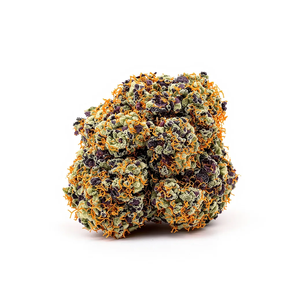 Pink Champagne 71% indica / 29% sativa flower with visible trichomes