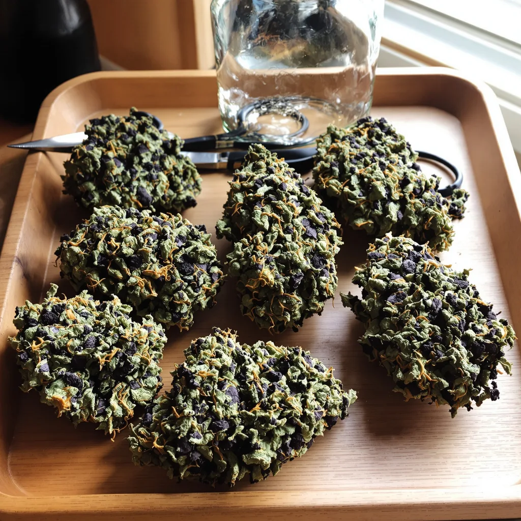 Pink Death Star 79% indica / 21% sativa flower with visible trichomes