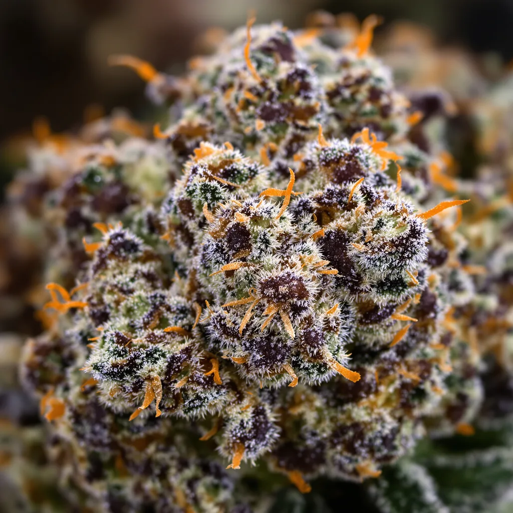 Punky Lion cannabis bud close-up showing dense purple-tinged calyxes