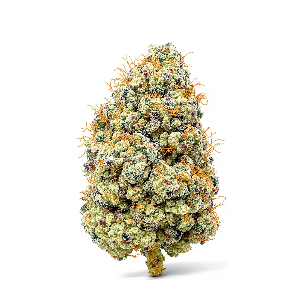 Pure Love 42% indica / 58% sativa flower with visible trichomes