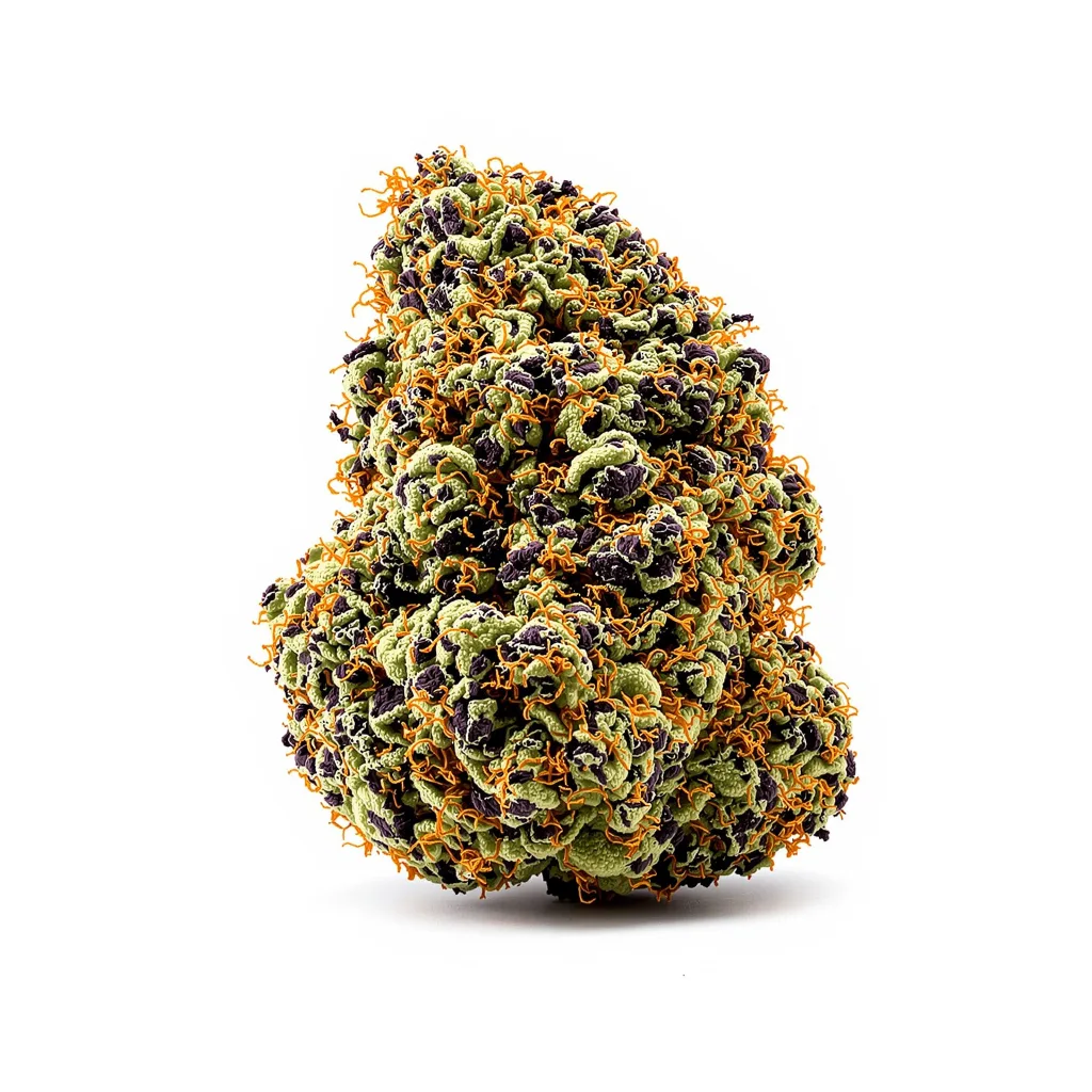 Purple Arrow 79% indica / 21% sativa flower with visible trichomes