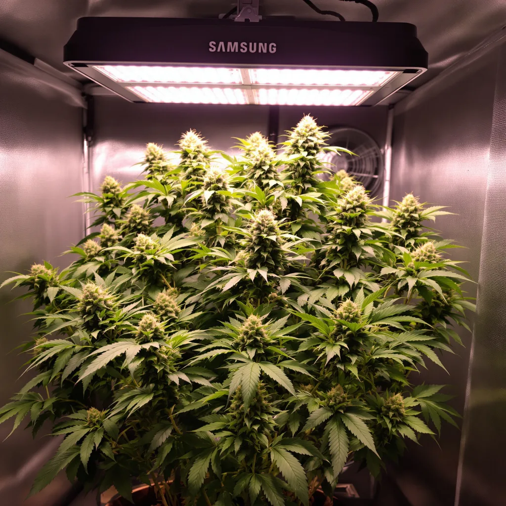 Purple Arrow cannabis plant in flowering stage — about 90 cm feminised