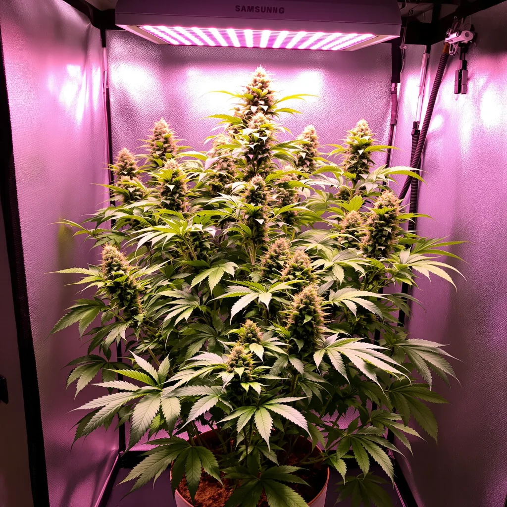 Purple Berry cannabis plant in flowering stage — 90-120 cm. Medium autoflower