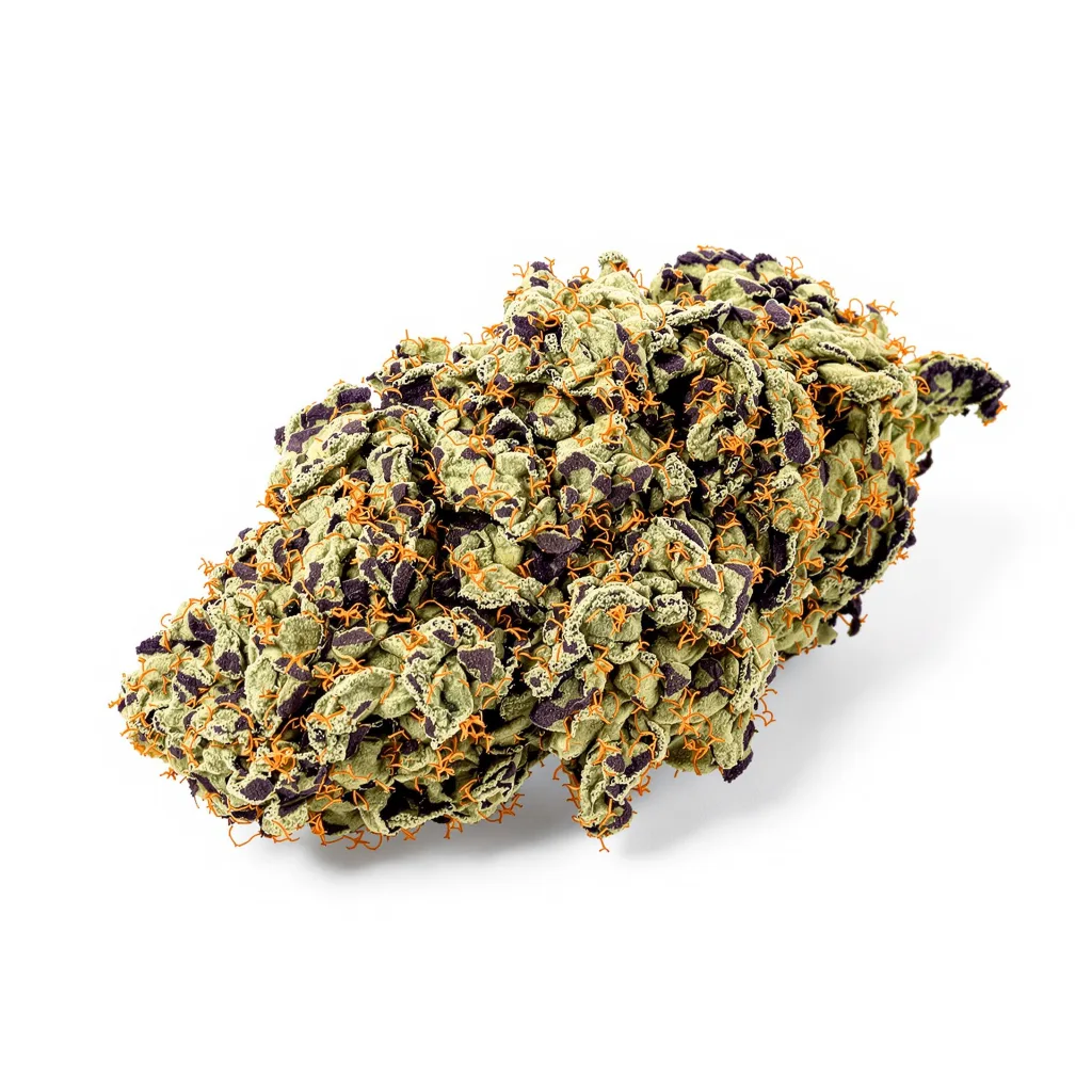 Purple Buddha 79% indica / 21% sativa flower with visible trichomes