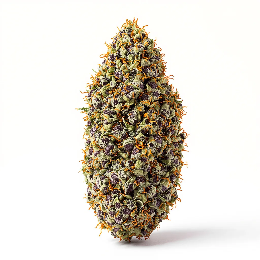 Purple People Eater 65% indica / 35% sativa flower with visible trichomes