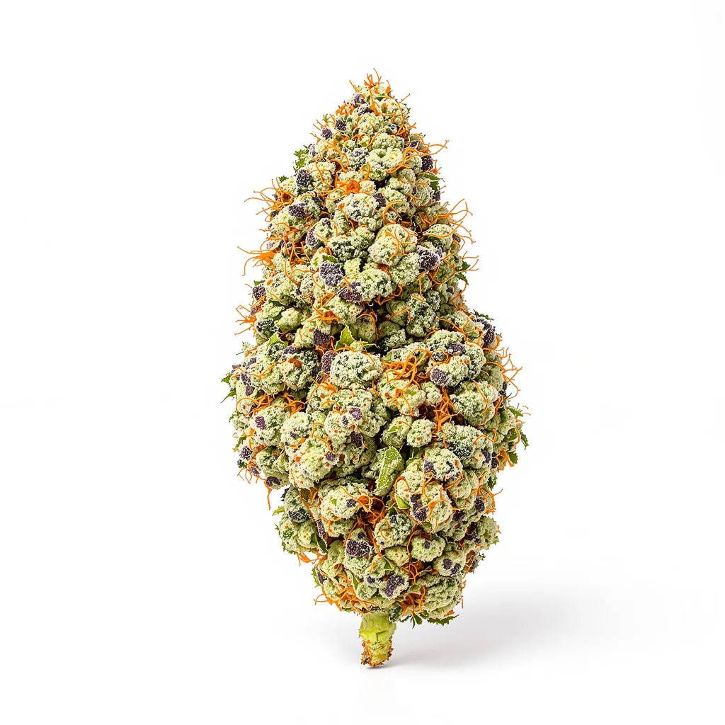 Purple Skunk 54% indica / 46% sativa flower with visible trichomes