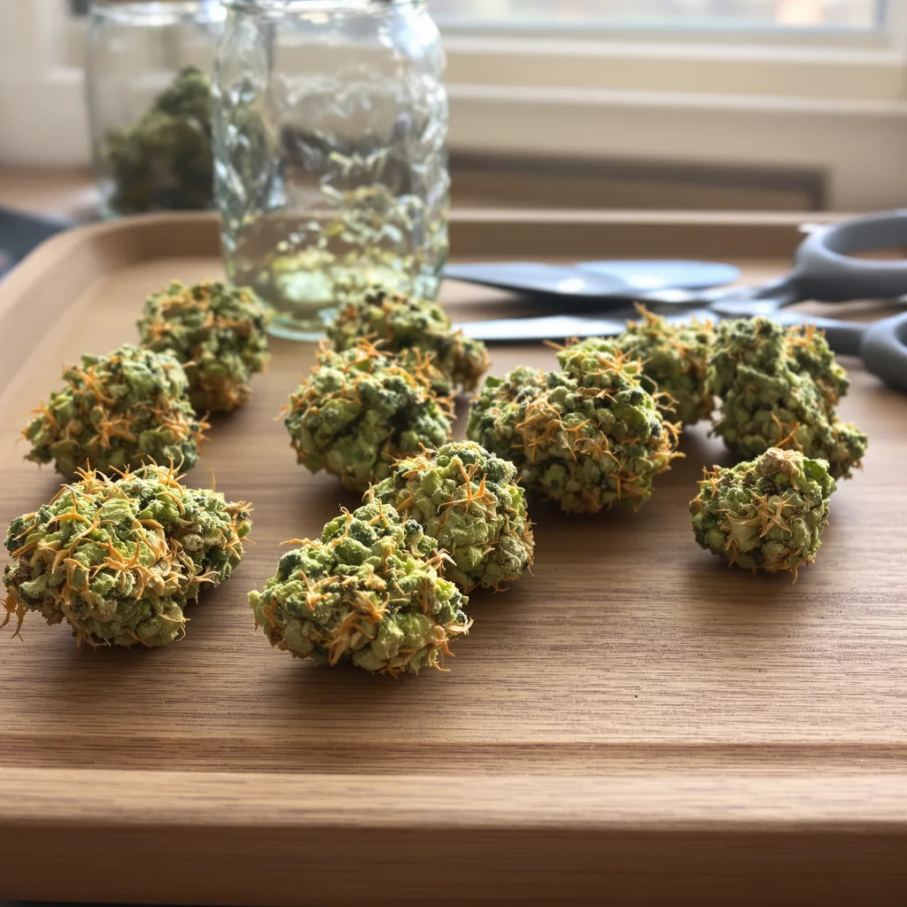 Purple Wreck 14% indica / 86% sativa flower with visible trichomes