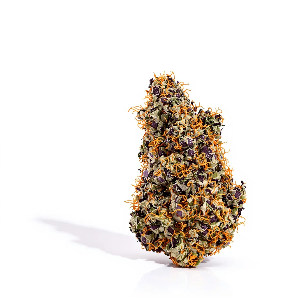 Quin-N-Tonic 77% indica / 23% sativa flower with visible trichomes