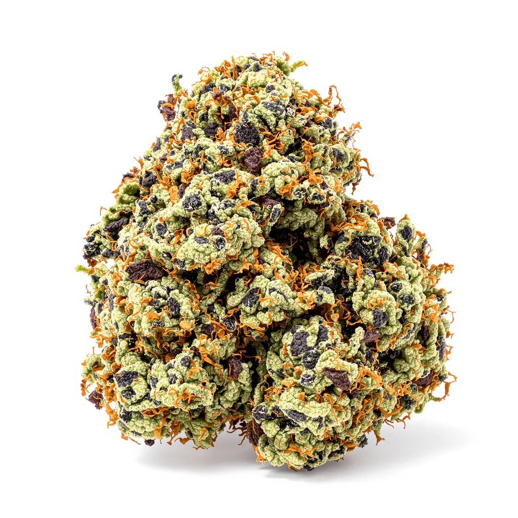 Rainbow Jones 76% indica / 24% sativa flower with visible trichomes