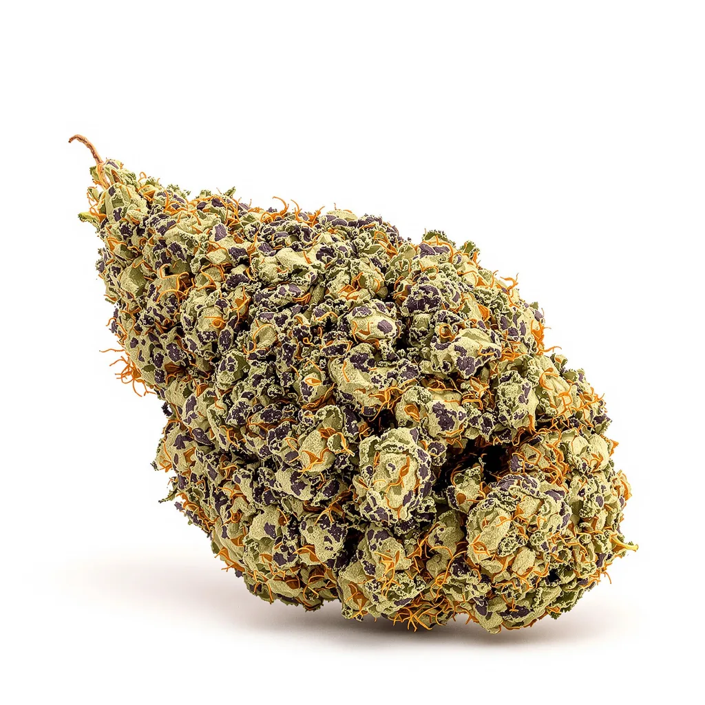 Rug Burn OG 68% indica / 32% sativa flower with visible trichomes