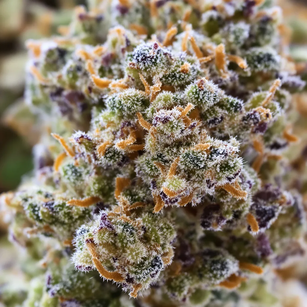Santa Maria cannabis bud close-up showing open-bud structure with orange pistils