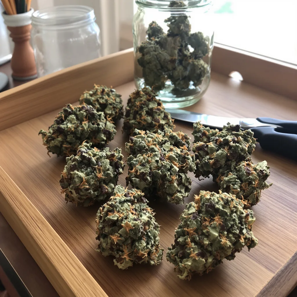 Sensi Skunk 74% indica / 26% sativa flower with visible trichomes
