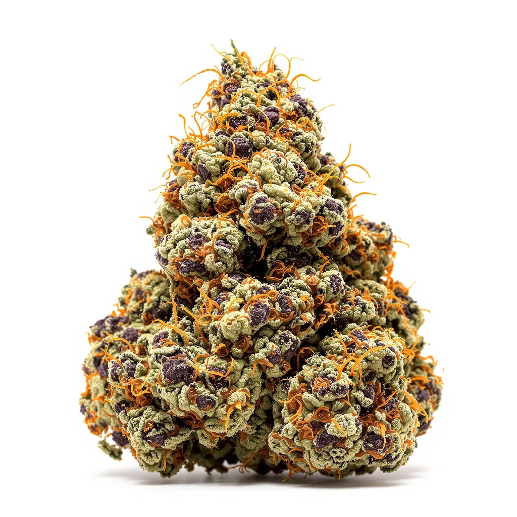 Snow White 80% indica / 10% sativa flower with visible trichomes