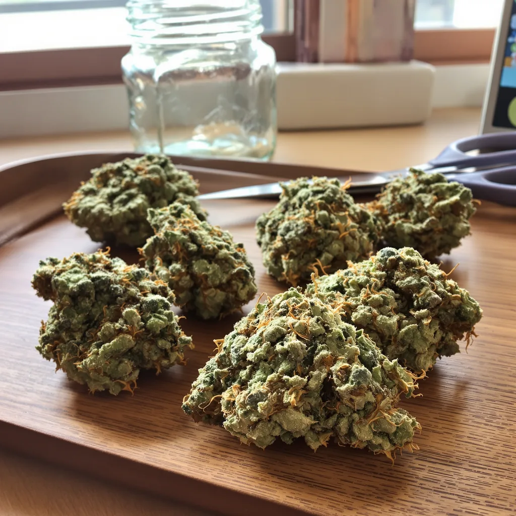 Strawberry Diesel 59% indica / 41% sativa flower with visible trichomes