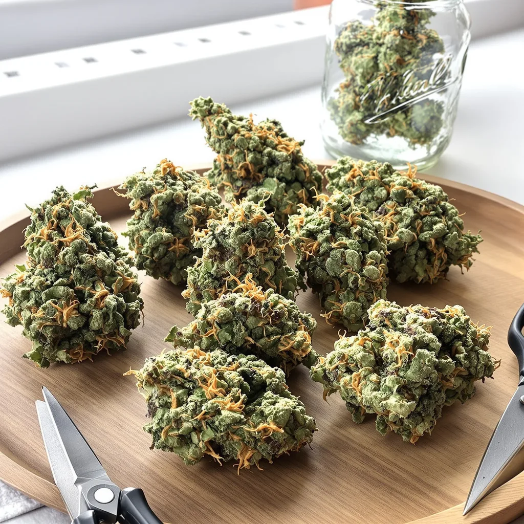Strawberry Fizz Prerolls 50% indica / 50% sativa flower with visible trichomes