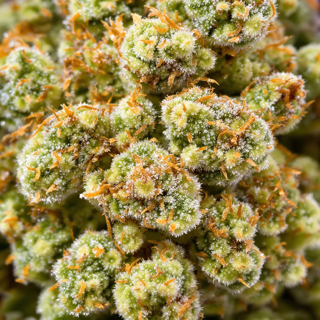 Super Green Crack cannabis bud close-up showing lime-green airy structure