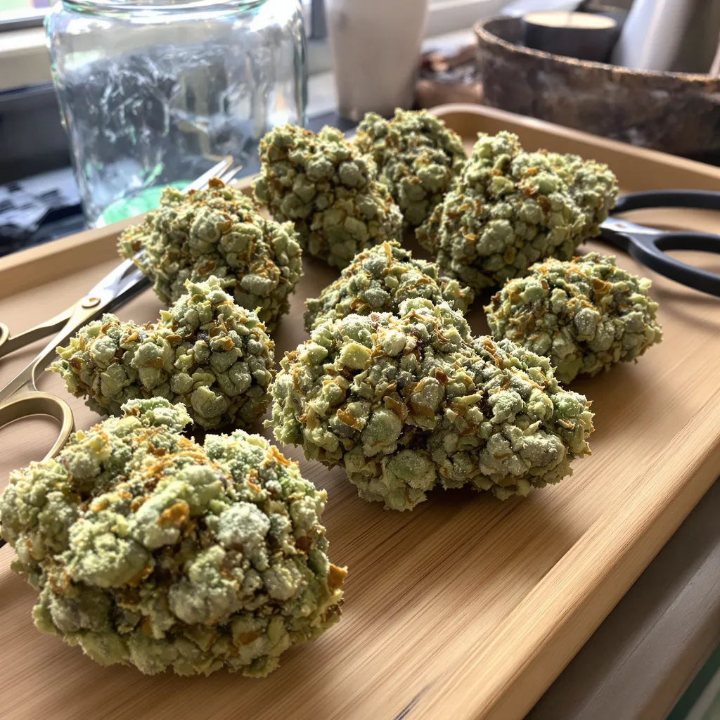 Suzy Q CBD 50% indica / 50% sativa flower with visible trichomes