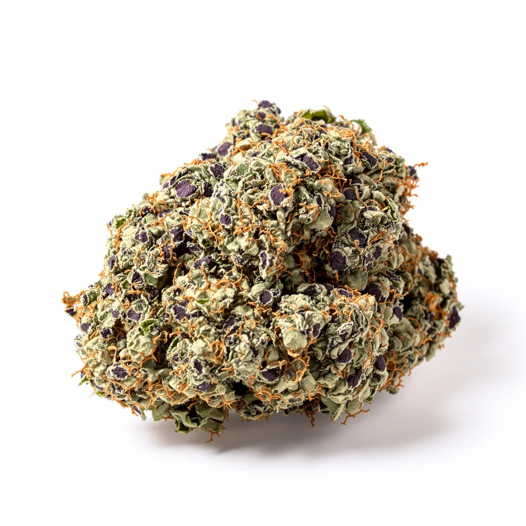 Sweet and Sour Widow 70% indica / 30% sativa flower with visible trichomes