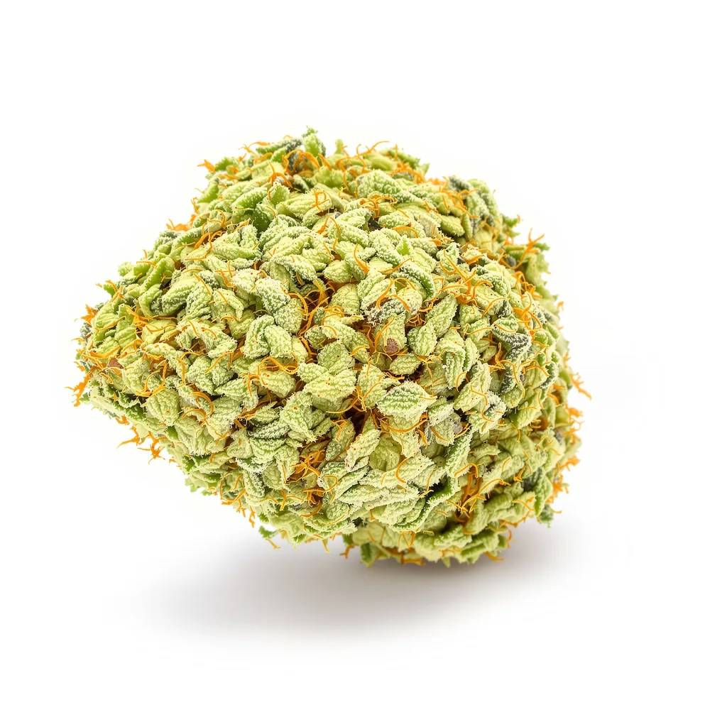 Sweet Island 19% indica / 81% sativa flower with visible trichomes