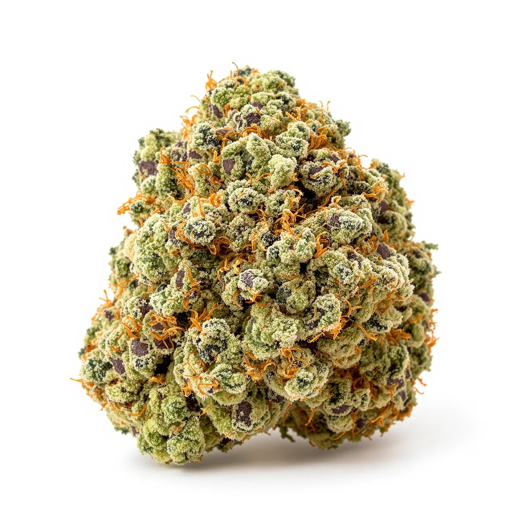 THC Bomb 60% indica / 40% sativa flower with visible trichomes