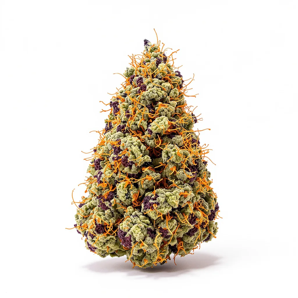 Tora Bora 100% indica / 50% sativa flower with visible trichomes