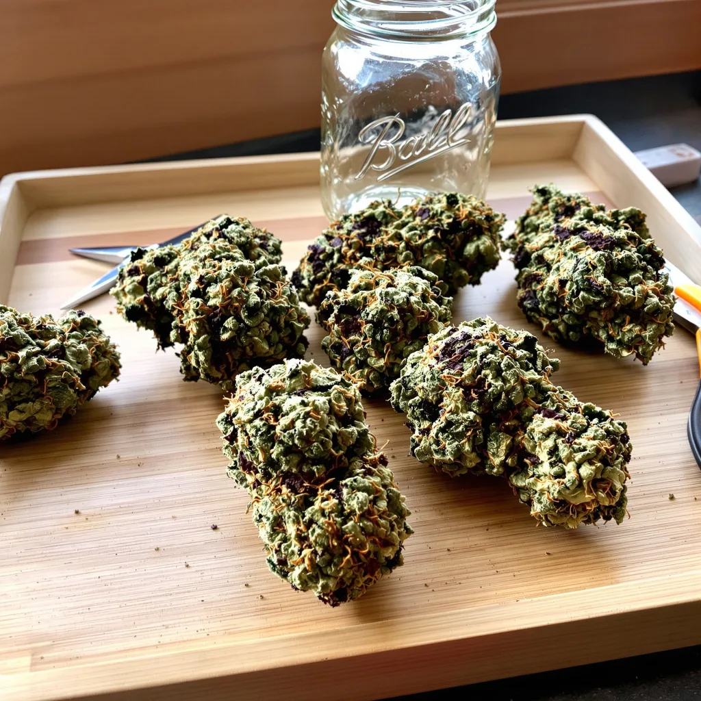 Triangle Kush 70% indica / 20% sativa flower with visible trichomes