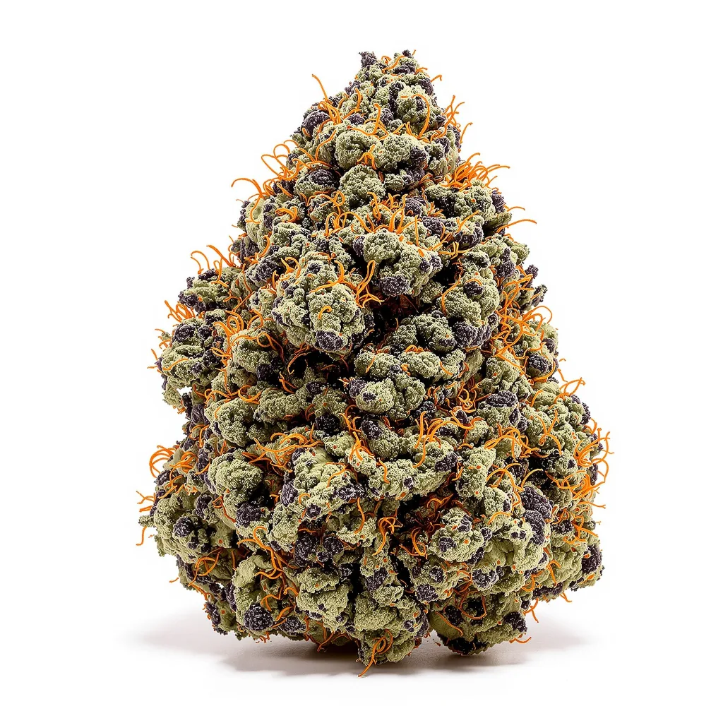 Violator Kush 70% indica / 20% sativa flower with visible trichomes