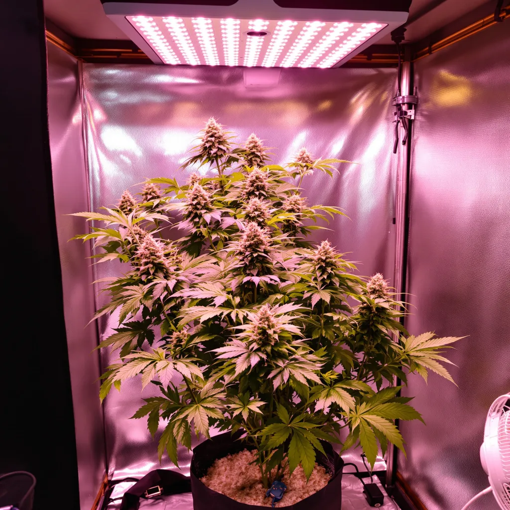 Whitaker Blues cannabis plant in flowering stage — Short feminised