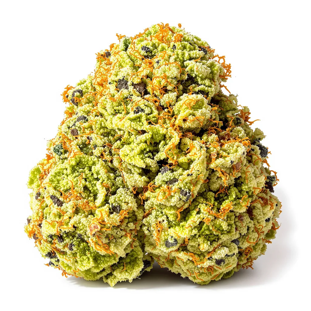 White Buffalo 20% indica / 70% sativa flower with visible trichomes
