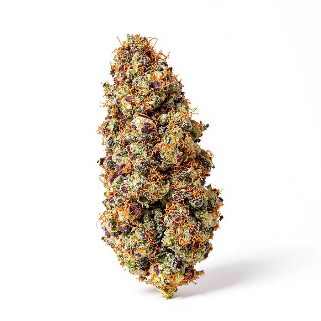 White Fire 43 77% indica / 23% sativa flower with visible trichomes